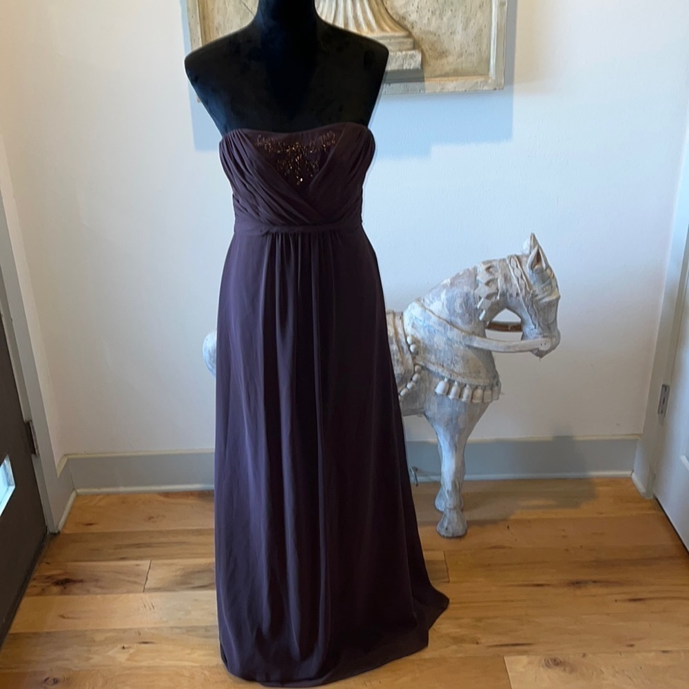 David’s Bridal Brown Chiffon Strapless Dress Sz 2-4